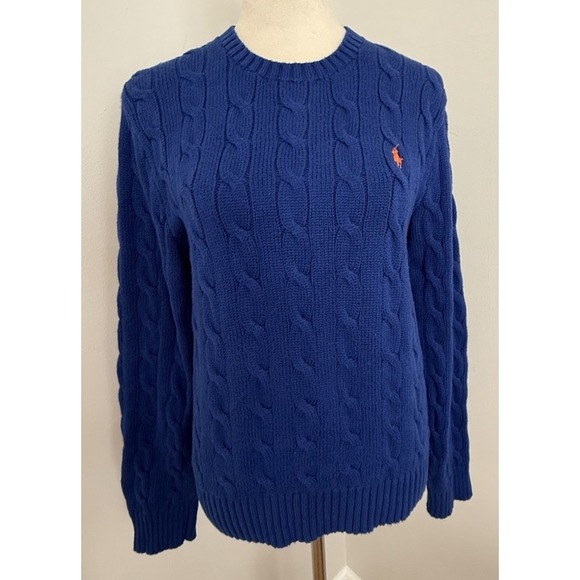 Polo Ralph Lauren Women's Cable Knit Cotton Crewneck Sweater Blue Size Medium - Picture 1 of 3